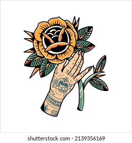 diseño vectorial del tatuaje de rosa amarilla