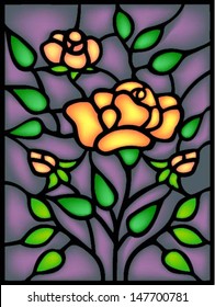 Yellow roses and  bouton. Stained glass window