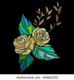 Yellow roses flower decorative embroidery.