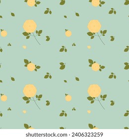 Yellow roses on a blue background. Factory textiles . 