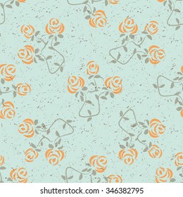 Yellow roses on a blue background. Abstraction. Sketch, Doodle. Seamless.