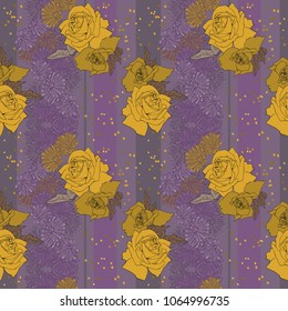 Yellow roses on lilac background