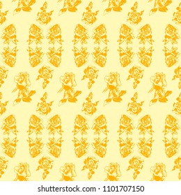 Yellow roses on a limon background. Vector graphics. Pattern