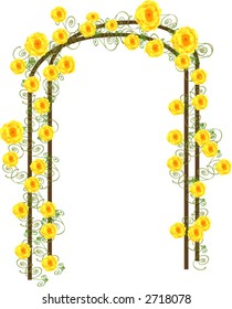 yellow roses vector on a trellis