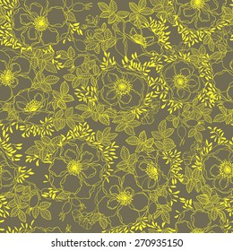 Yellow roses. Vector seamless pattern