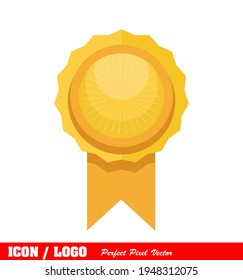 Yellow rosette with flat ribbon icon. Beautiful elegant and luxurious vector design with shading and line ornament. blue ribbon icons for web, charter, certificate, product brand etc.