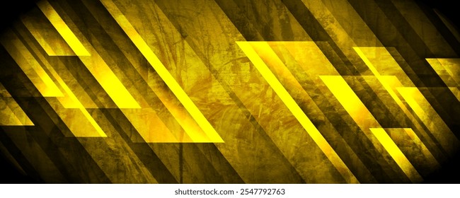 Yellow rough grunge abstract background overlap layer on dark space with diagonal lines decoration. Modern graphic design element vintage style concept for web banner, flyer, card or brochure cover
