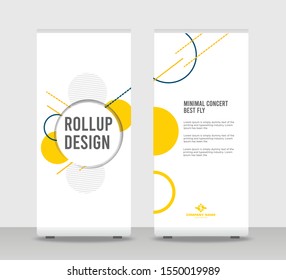 Yellow round Abstract Shapes Modern Exhibition Advertising Trend Business Roll Up Banner Stand Poster Brochure flat design template creative concept. Yellow round Roll Up EPS. Presentation