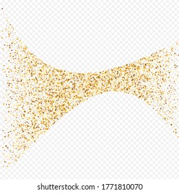 Gelbe runde Jubiläumsfeier, transparenter Hintergrund. Wirkung Regeneinladung. Goldener heller goldener Hintergrund. Confetti Luxury Postcard.