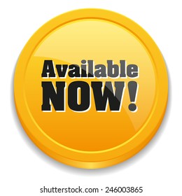 Yellow round available now button on white background