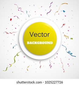  Yellow round background with color confetti. Vector paper illustration. Festive vector background.