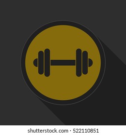 yellow round button with black dumbbell icon and long shadow