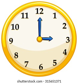 Yellow round clock with blue needles illustration
