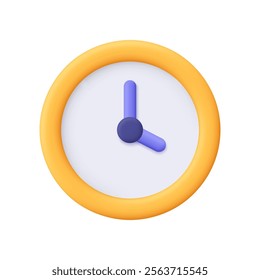 Yellow round clock. Time keeping , measurement of time, time management and deadline concept. 3d vector icon. Cartoon minimal style.