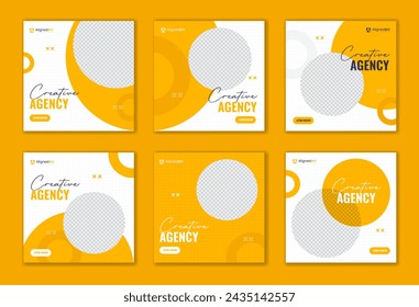 Yellow round Corporate social media post design template, set of business online square carousel