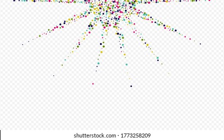 Yellow Round Effect Transparent Background. Vector Dot Backdrop. Independence Polka Wallpaper. Rainbow Circle Festival Pattern.