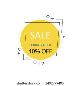 Yellow round element with 40% discount. Sale banner template design. Big sale special offer. Round yellow shape Special offer banner for poster, flyer, brochure, sticker. Vector illustration.