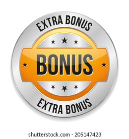 Yellow round extra bonus button with metallic border