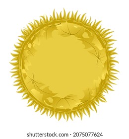 Yellow round frame with autumn grass and leaves. Vector illustration