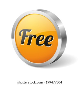 Yellow round free button with metallic border on white background