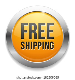 Yellow round free shipping button with metallic border