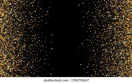 Yellow Round Happy Black Background. Vector Splash Backdrop. Golden Rain Rich Illustration. Confetti Abstract Design.