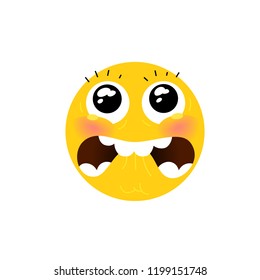 Yellow round head, face. Emotion of fear. Vector. Flat illustration of stylized human face. Round sign. Emoji yellow sad face. Symbol, icon.