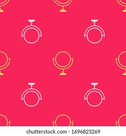 Yellow Round-Make-up-Spiegel-Symbol einzeln auf rotem Hintergrund. 8. März. Internationaler Tag der glücklichen Frauen. Vektorillustration-Illustration