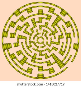 Yellow round maze on a pink background