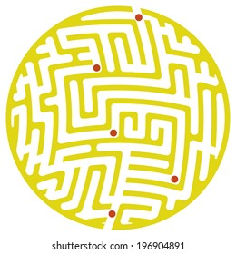 Yellow round maze on a white background