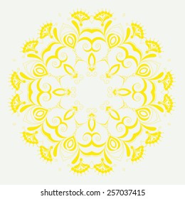 Yellow round pattern. Lace mandala. Vector art