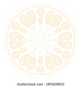 Yellow round pattern on white background. Element for design in indian style. Vector illustration. 