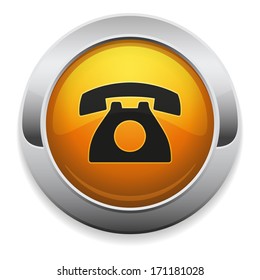 Yellow round phone button with metallic border