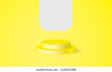 Podio redondo amarillo con la ventana en blanco para la visualización del producto, ilustración 3d de representación