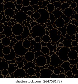 Formas redondas amarelas espalhadas em um layout não uniforme em um fundo preto, formando uma impressão vetorial divertida e perfeita com alto contraste