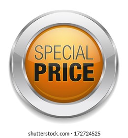 Yellow round special price button with metallic border
