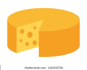 Yellow Round Swiss, Emmental Or Gouda Cheese Wheel Flat Vector Icon For Food Apps And Websites