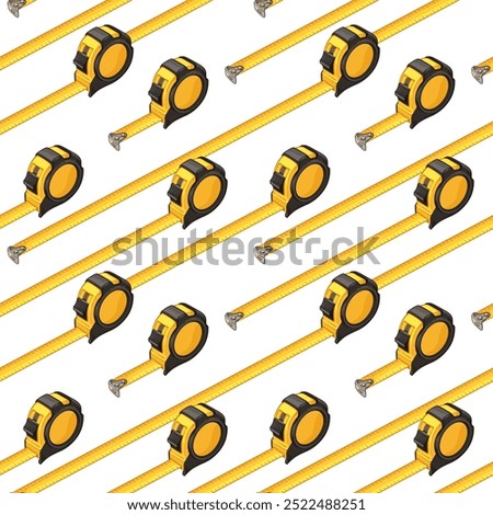 Yellow round tape measures. Seamless pattern with tape measures. Vector illustration.