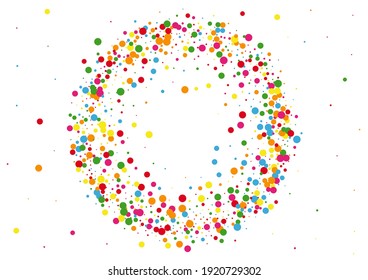 Yellow Round Vector Background. Confetti Border Illustration. Blue Paint Circle Texture.