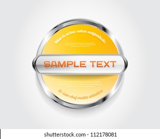 Yellow round vector badge with metallic and glass decoration