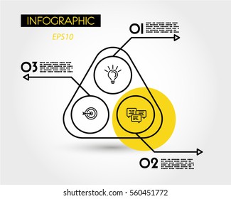 yellow rounded infographic triangle, three options
