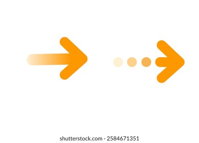 Yellow rounded right arrows set. Flat icon isolated on white. Continue icon. Next, enter, swipe, scroll button. East arrow.