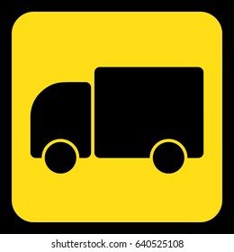 yellow rounded square information road sign with black lorry car icon and frame
