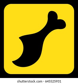 yellow rounded square information road sign with black gnawed chicken leg icon and frame
