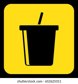 yellow rounded square information road sign - black cold drink with straw icon and frame