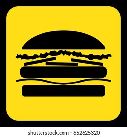 yellow rounded square information road sign with black hamburger icon and frame