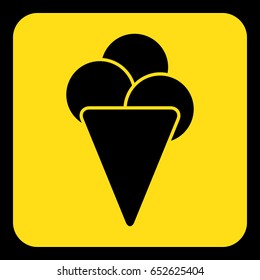 yellow rounded square information road sign - black ice cream with three scoops icon and frame