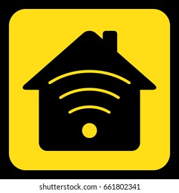 yellow rounded square information road sign - black house with signal icon and frame