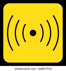 yellow rounded square information road sign with black sound or vibration symbol icon and frame
