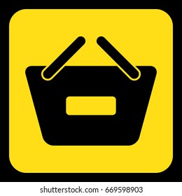 yellow rounded square information road sign with black shopping basket minus icon and frame